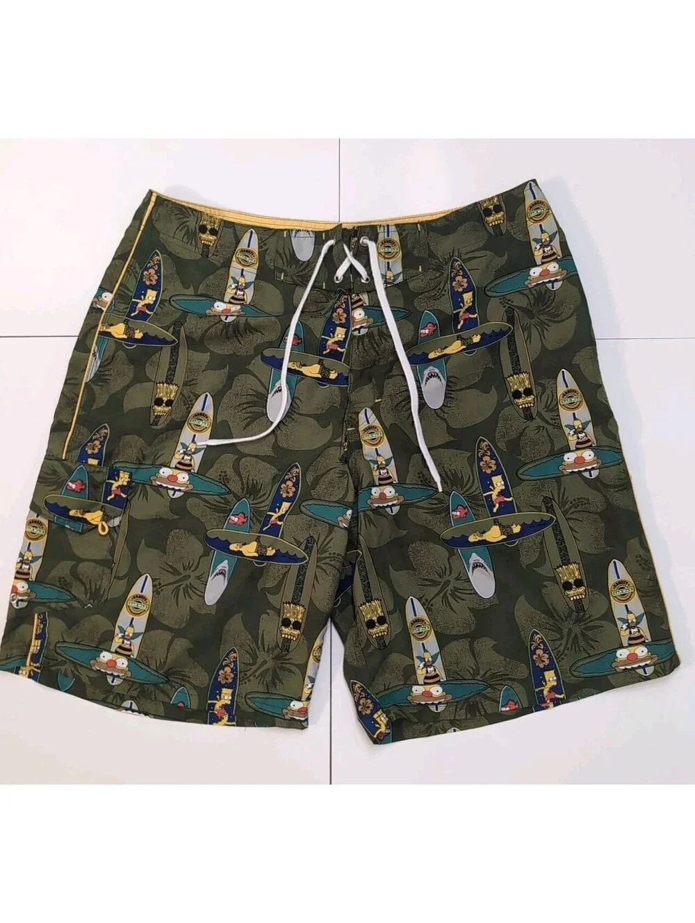 Vintage Simpsons Board Shorts Bathing Suit 2004 Mens Sz 36 Graphic Surf Board